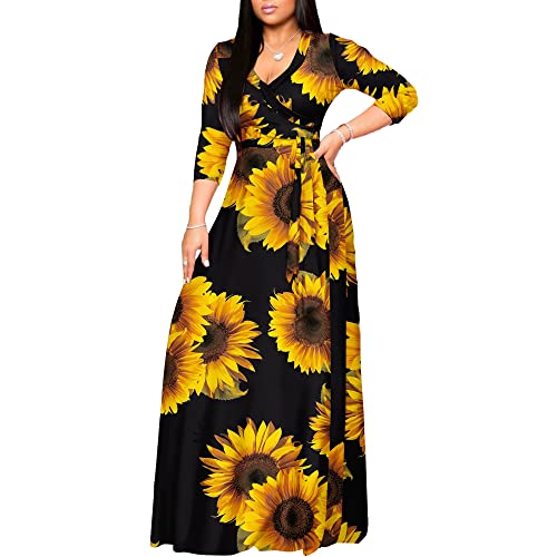 Image of FANDEE Plus Size Maxi Dress for Women Casual Summer Sundress V-Neck 3 /4 Sleeve