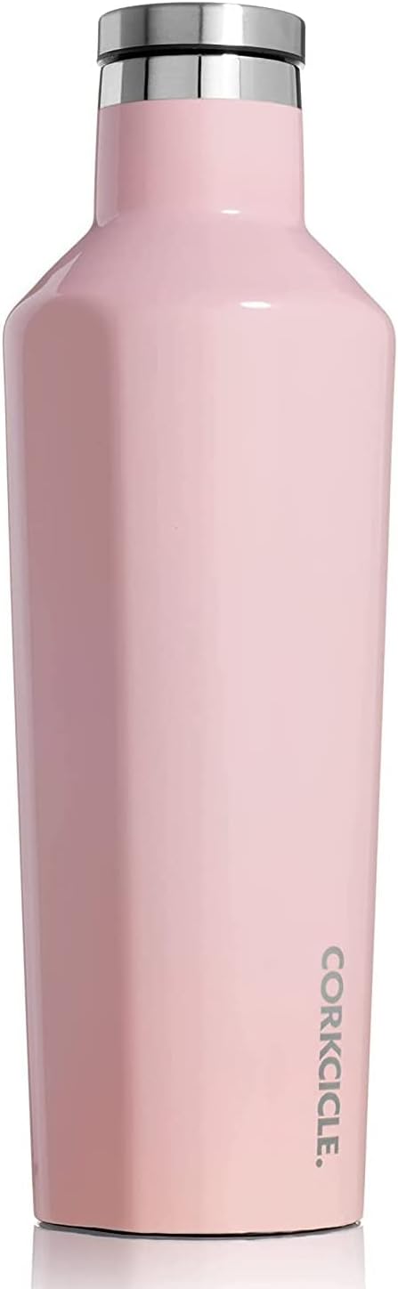 Corkcicle Canteen - Triple Insulated Stainless Steel Water Bottle with Straw - Keeps Cold for 25+ Hours and Hot for 12 Hours - Reusable, BPA-Free, Dishwasher Safe - Gloss Rose Quartz, 475ml/16oz