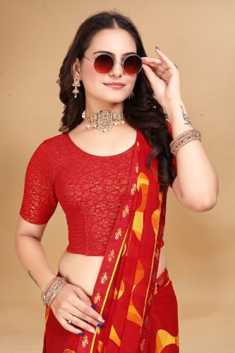 Image of SFT Women's Polycotton Readymade Saree Blouse with Round Neck Half Sleeves Solid Pattern Regular Fit Pull On Closure and Standard Length