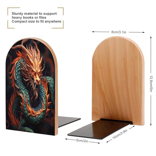 Sujetalibros de dragón chino en madera natural, soporte decorativo tallado para estanterías 3