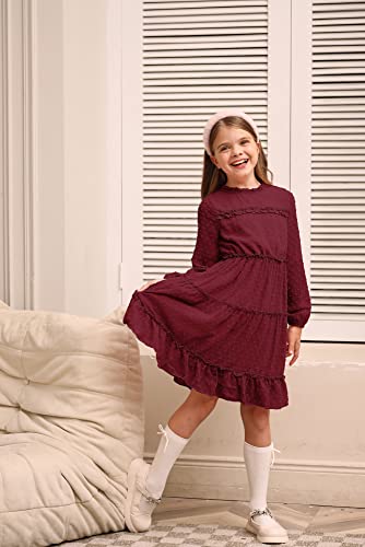 GRACE KARIN Girls Ruffle Tiered Dress Long Sleeve Swiss Dot Flowy A-Line Dress 6-12Y2