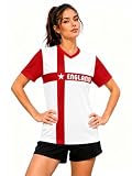 Soccer Cup 2026 Jersey Shirts for Women England Jersey Soccer Mom Shirts V Neck Short Sleeve Top Game Day Outfit Large