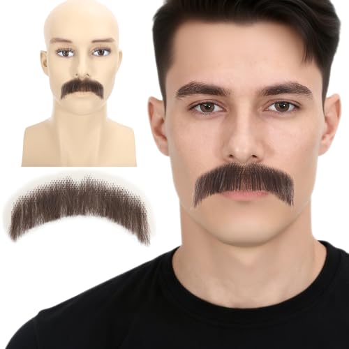 Adytom Natural Light Brown Synthetic Hair Lace Tied Realistic Mustache 1 Pcs False Fake Beard Halloween