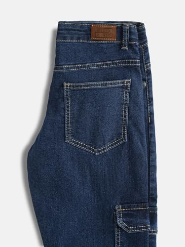 Image of Urbano Juniors Boy's Regular Fit Washed Denim Cargo Jeans with 6 Pockets Stretchable