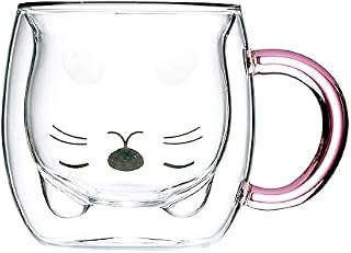 Black Cat Mug Cute Mug with Handle Double Walled Coffee Mug Kawaii Cat Presents for Women Glass Mugs Tea Cup Cute Birthday Gifts Mug for Cat Lovers Ideas Halloween Christmas
