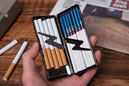 EYIDADAE Metal Cigarette Case, Portable Double Sided Spring Clip, Holds 10 Cigarettes, Suitable for Self-Sealed Cigarettes, 100mm, Vines Gun Black