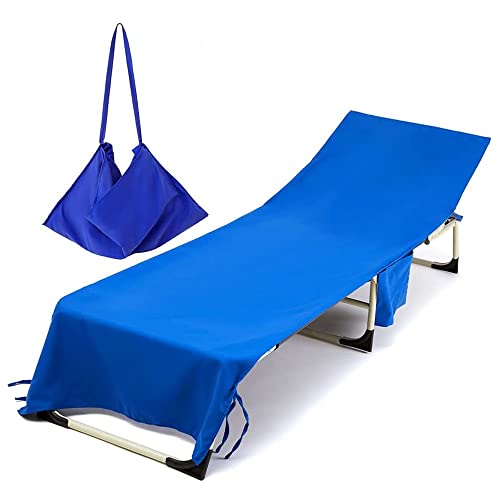 Morbuy Funda para Toallas para Tumbonas de Playa, Color sólido Funda para Silla de Playa de Microfibra con Bolsillos Laterales, para Tumbonas de Jardín, Piscina, Tomar El Sol (Azul)