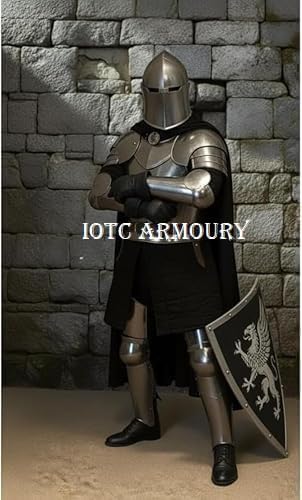 Medieval Knight Armor Full Body Wearable Suit of Armor-Handcrafted Armor Suit with Shield & Black Cape Perfect for LARP, Historical Reenactment, Cosplay, Halloween & Theator Act Costume