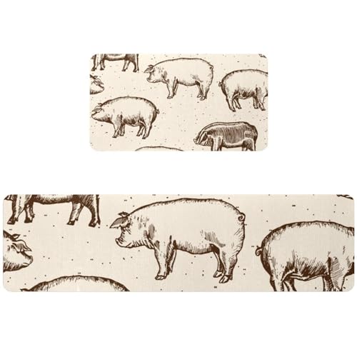 Tapis de cuisine antidérapant lot de 2 lavable absorbant motif ferme