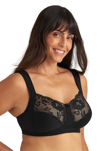 Miss Mary of Sweden Lovely Lace Womens Non-Wired Full Cup Cotton Bra 48D Black
