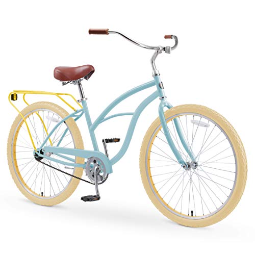 sixthreezero Around The Block Women's 26" Single Speed New Beach Cruiser Bicycle with Rear Rack, Sky Marigold