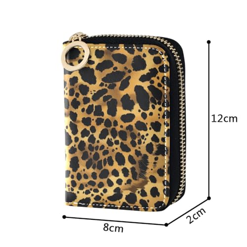 Brown Leopard Print Women’s Zippered Card Case Palm-Sized PU Leather Wallet with RFID Protection Full Zip Design Holds Cards Coins & Cash for Everyday or Travel Use4