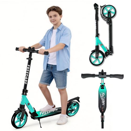 FREEDARE Kick Scooter for Kids & Adults Ages 8+, Foldable Teen Scooter with 2 Big 8-inch Wheels and 4-Level Adjustable Handlebar, Max Load 220 LBS, Orange by FREEDARE - Used condition - US$61.45