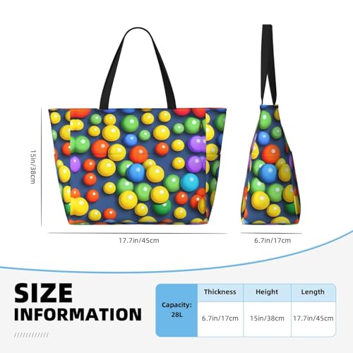 Colorful balls Large capacity beach bag with zipper, perfect for grocery bag pool gym travel shopping foldable beach travel bag,4