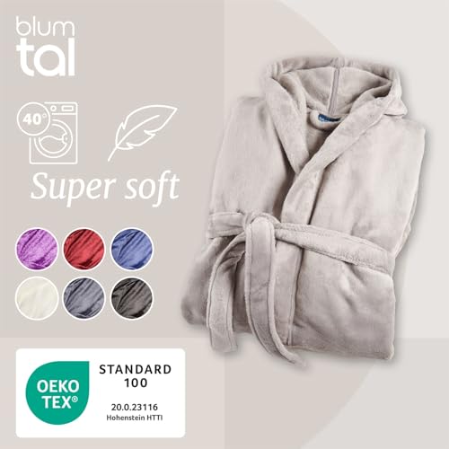 Blumtal Bademantel Damen & Herren XL - OEKO-TEX zert. Morgenmantel, extra saugstark, Mikrofaser, weich, Grau