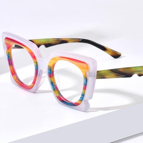 Image of HEPIDEM Gradient Multicolor Acetate Glasses Frame Women Big Oversize Eyeglasses 2023 New Spectacles Eyewear