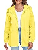 Women's Spring Rain Jackets Lightweight Packable Outdoor Coat Windproof Hoodies Rainwear Yellow X-La