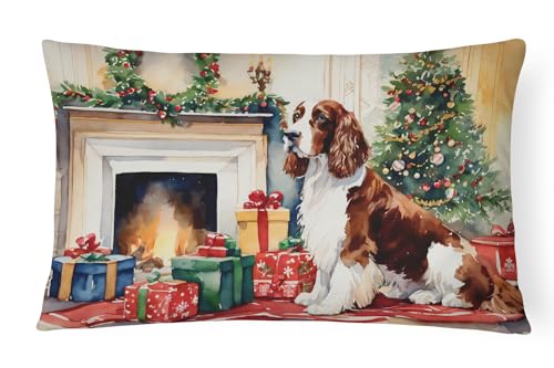 Caroline's Treasures DAC2760PW1216 Welsh Springer Spaniel Cozy Christmas Throw Pillow Machine Washable, Indoor Outdoor Decorative Pillow for Couch, Bed or Patio, 12HX16W