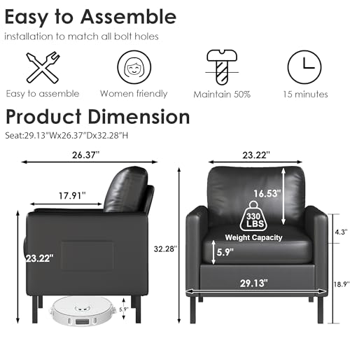 Image of Black Faux Leather Accent Chairs Set of 2 with Arms, Waiting Room, Modern
