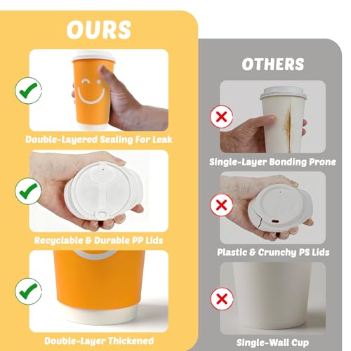 Elegift 16oz Disposable Coffee Cups with Lids, Insulated Double-Walled Cups