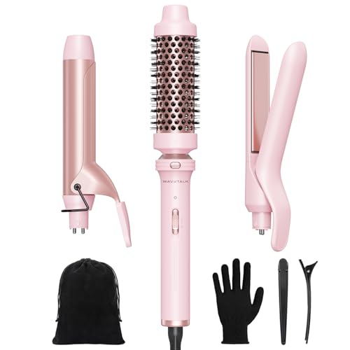 Wavytalk 3 in 1 Curling Wand Set, Multi Curl, Curling Iron Set with Heated Round Brush, Flat Iron Hair Straightener, 1 1/4 inch Curling Iron, Dual Vol