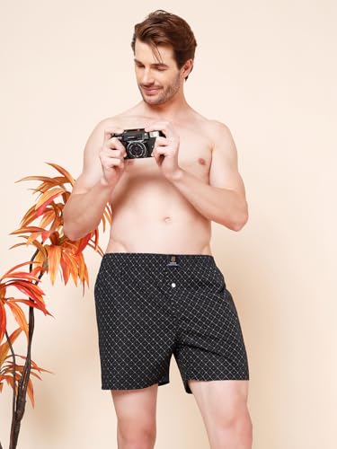 Image of Urban Scottish Men's Pack of 2 Cotton Printed Boxers with Side Pockets