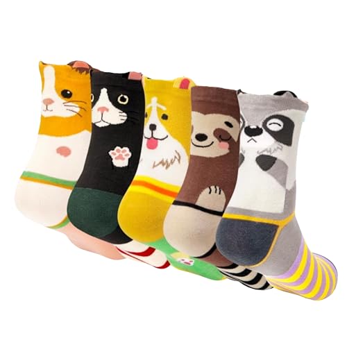 Chalier Cozy 5 Pairs Womens Cotton Animal Socks Cute Dog Cat Funny Novelty Socks Gifts for Women, One Size (Hamster)