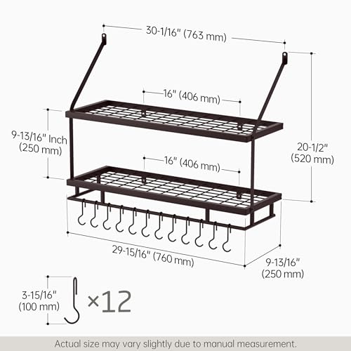 KES 30-Inch Oiled Bronze Pot Rack Wall Mounted, 2-Tier Hanging Pot and Pan Organizer with 12 Sturdy Hooks, Kitchen Wall Hanger Shelves Farmhouse Style, KUR215S75B-OB by KES - Image 6