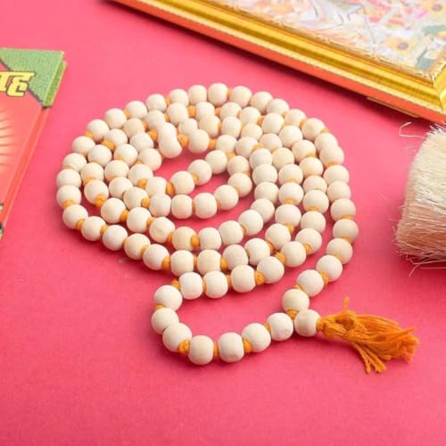 Image of Mathura Original Tulsi Japa Mala (108 Beads) | Handmade 16 inch Tulsi Kanthi Mala for Pooja & Wearing (7 mm Bead Size)
