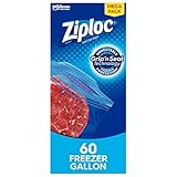Ziploc Freezer Bags, Easy Open Tabs, Gallon, 60 Count