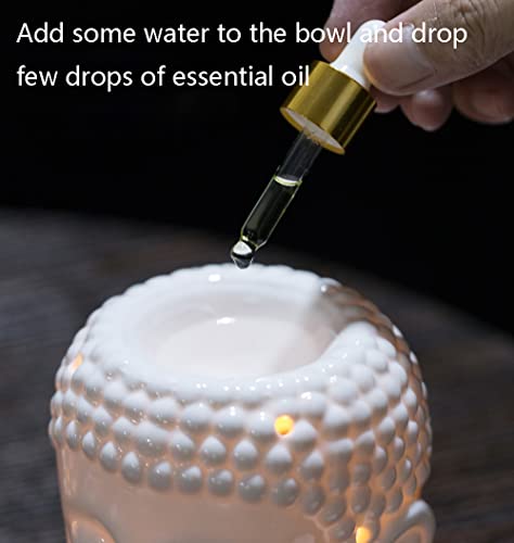 Homeanda White Ceramic Buddha Head Essential Oil Burner With Candle Spoon, Wax Melt Burners Oil Diffuser Tealight Candle Holders Buddha Ornament For Yoga Spa Home Bedroom Decor Gift (White) #TOP3