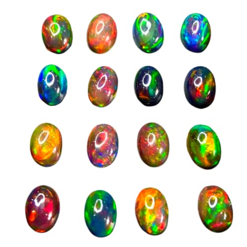 Jai Gems 10 Pcs Natural Ethiopian Mined Black Opal Cabochon Ovals Gemstone-7X5Mm Ovals, Multi-Color #TOP28