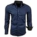 Subliminal Mode - Chemise Homme Bicolore uni Manches Longues Coupe Slim Business RN44,M,Bleu Marine