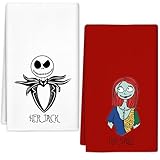 RUIZHUO Valentines Day Kitchen Towels Decorations 2 PCS Red Kitchen Towels with Nightmare Decorative Before Christmas Pattern 16x24 Inch Valentines Day Home Decor for Anniversary