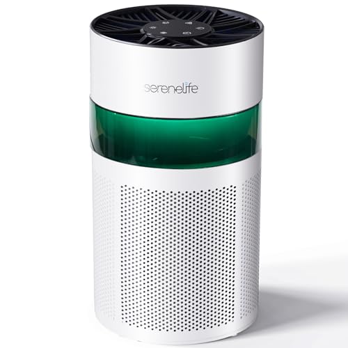 SereneLife Purificador de Aire Portátil Silencioso con Filtro HEPA H13 para Alergias y Pelo de Mascotas, Mini con Aromaterapia, Luz Ambiental, Temporizador, Modo Sueño, para Dormitorio y Escritorio