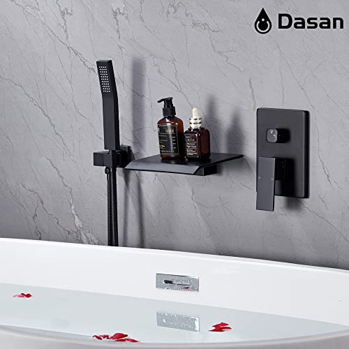 Upgraded Wall Mount Tub Filler Faucet With Handheld Shower, Dasan Modern Wall Mounted Bathtub Faucet Matte Black High Flow Waterfall Tub Faucet With Rough In Valve, Sa-Tf04Wh-Mb #TOP4