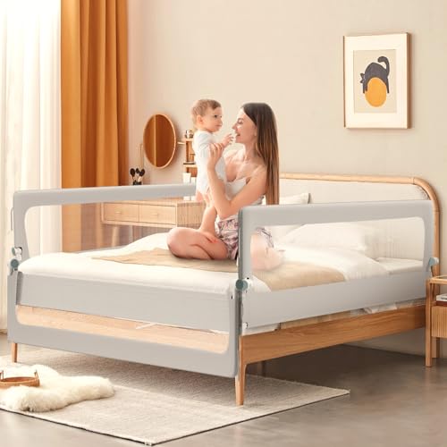 Jaxguom Rausfallschutz Bett Rausfallschutz Boxspringbett Bettgitter höhenverstellbar 72-86 cm zusammenklappbar um 180 Grad (Grau 150cm 1Seite)