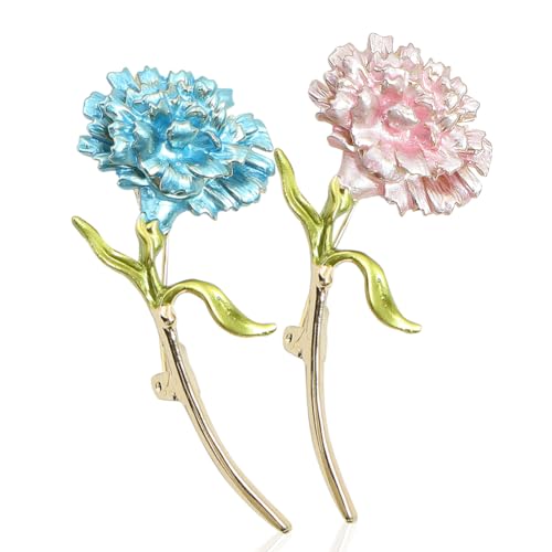 カーネーションフラワーブローチ ピンクとブルーの花のブローチピン ブレストピン カーネーションラペルピン ジュエリーアクセサリー 母の日 誕生日 女性 女の子 服 襟 ドレス スカーフ パーティー デコレーション ギフト 2個