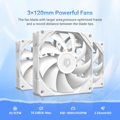 ID-COOLING FX360 PRO Desktop White Liquid CPU Cooler - 360mm AIO Cooler, 3 x 120mm High Efficiency Fan, Special CD Pattern Pump Header, Compatible with Intel & AMD 3