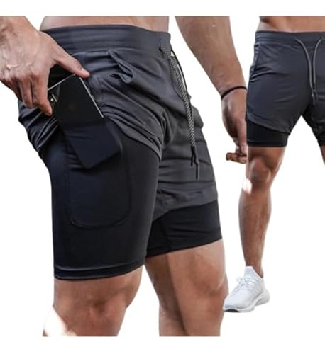 SHORTS 2 EM 1, BERMUDA DUPLA, CALÇÃO DE ACADEMIA FITNES, PARA TREINOS INTENSOS E SECAGEM RAPIDA (P,