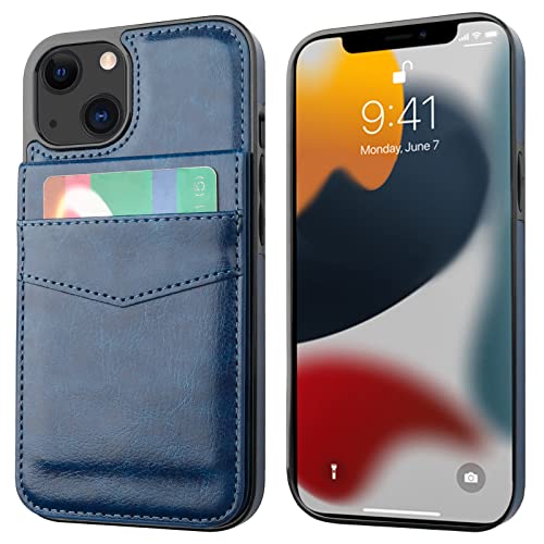 Image of KIHUWEY Compatible with iPhone 13 Case Wallet with Credit Card Holder, Premium Leather Magnetic Clasp Kickstand Heavy Duty Protective Cover for iPhone 13 6.1 inch(Blue)