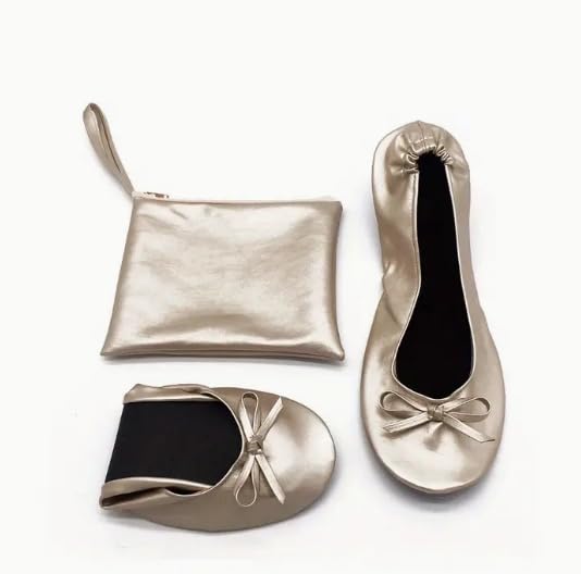 Women's Portable Ballet Flats, Bowknot Rollable Soft Sole Wedding Flat Shoes, Comfy Dancing Flat Shoes with Purse Bag4