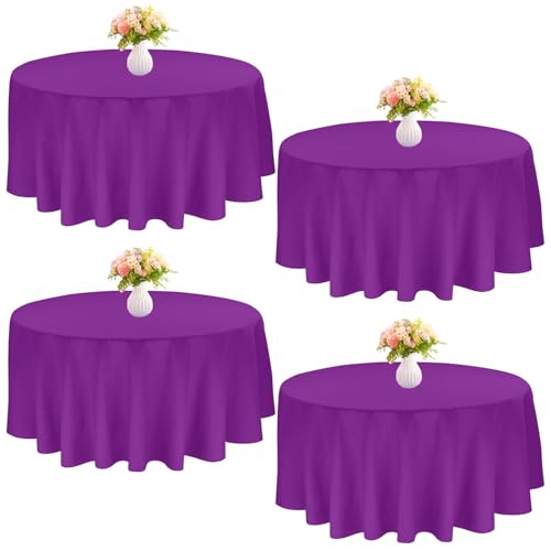 4 Pack Round Tablecloth 120 Inch Polyester Washable Fabric Table Covers for Wedding Dining Table Buffet Parties Banquet Decoration(Purple)