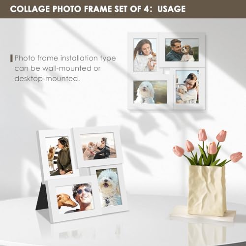 Image of DUENPY 3.5x5 Photo Frame Tempered Glass For 4 3.5x5 Photos White | Sturdy Tempered Glass Offers Clear View, Flexible Display Methods to Preserve Your Tiny Precious Memories