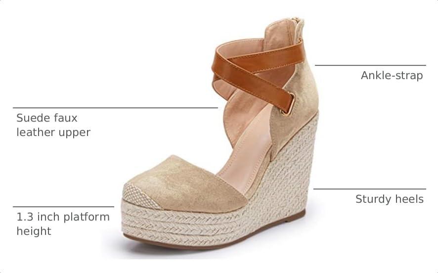 Image of PiePieBuy Womens Wedge Espadrille Ankle Strap Closed Cap Toe Platform Heeled Sandals