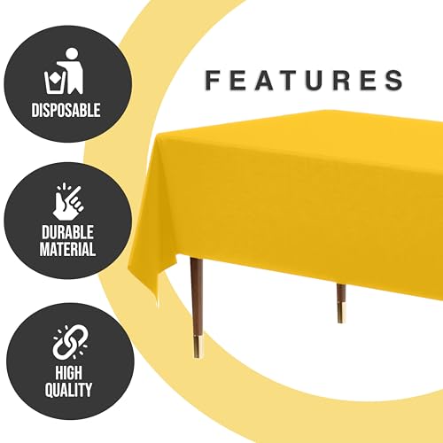 Image of Exquisite Yellow Rectangle Tablecloth 54 inchx108 inch - 48 Pack | Plastic Tablecloth, Disposable Table Covers Rectangle for Parties, Weddings, Holidays & Party Supplies