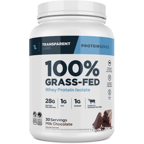 Transparent Labs Grass-Fed Whey Protein Isolate – Naturally Flavored, Gluten Free Whey Protein Powder with 28g of Protein per Serving & 9 Amino Acids – 30 Servings, Milk Chocolate