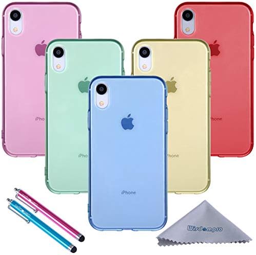 Wisdompro iPhone XR Case, Bundle of 5 Pack Extra Thin Slim Jelly Soft TPU Gel Protective Case Cover for Apple iPhone XR (Blue, Aqua Blue, Hot Pink, Yellow, Red)- Transparent Color