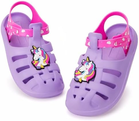 FUNCOO PLUS Boys Girls Sandals Toddler Lightweight EVA Water Shoes Kids Closed Toe Fisherman Sandals Summer Beach Sports Shoes Outdoor, Unicorn 2, 11 Little Kid