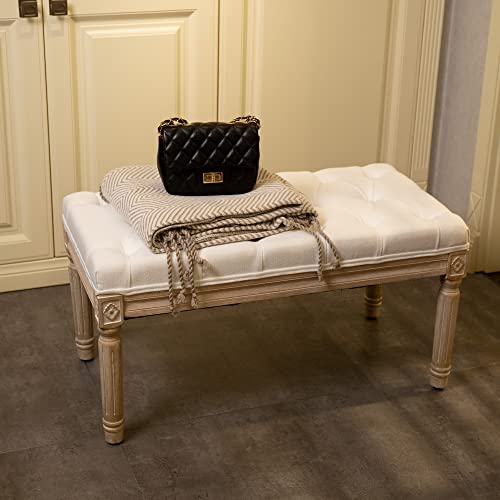 Image of Virabit Foyer Bench for Entryway,Bed Benches for Bedrooms Queen Size,Shoe Bench with Padded Seat & Rubber Wood Legs,French Upholstered Bench for Entryway /Bedroom /Dining Room /Living Room(White)